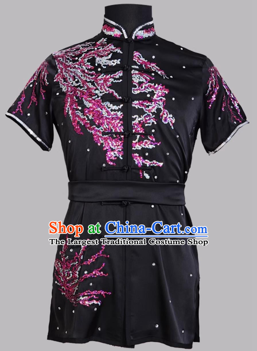 Sparkling Silver Rose Gold Color Block Competition Costume Colorful Wushu Uniform Kung Fu Training Outfit