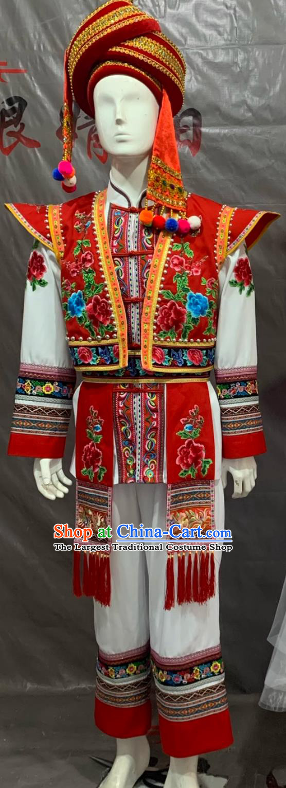 Chinese Ethnic Minority Bai Nationality Costume Dali Yunnan Embroidered Wedding Groom Performance Attire For Men