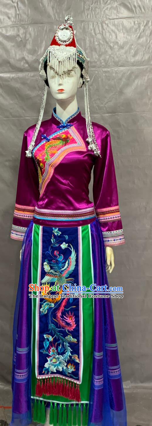 She Nationality Costume Embroidered Long Dress Chinese Performance Attire Traditional Clothing Of Chinese 56 Ethnic Minorities Purple Suit