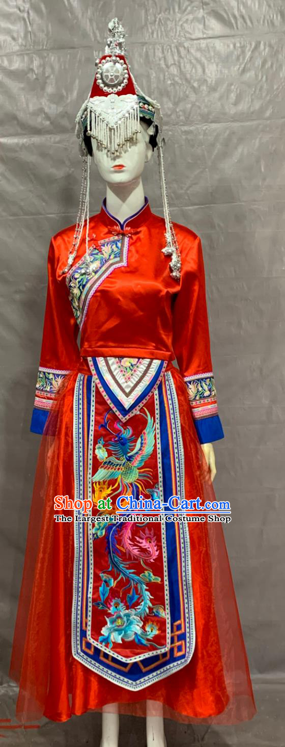 She Nationality Costume Embroidered Long Dress Chinese Performance Attire Traditional Clothing Of Chinese 56 Ethnic Minorities Red Suit