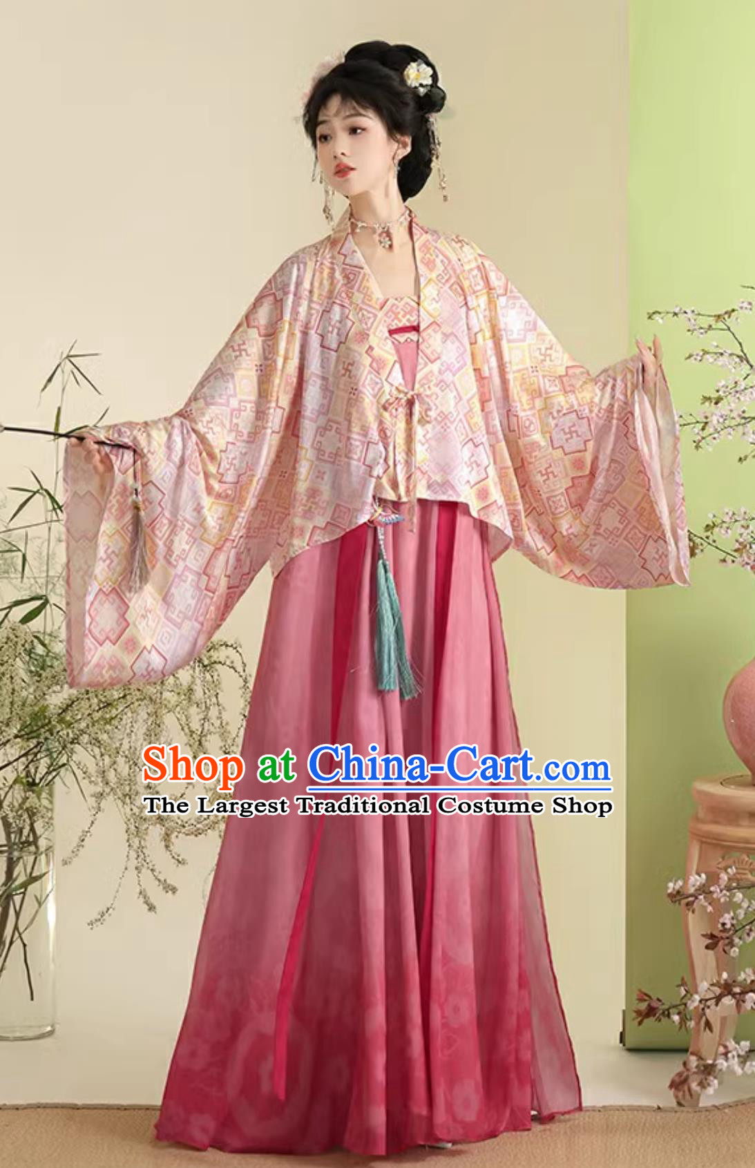 Chinese Tang Dynasty Hanfu Dress Women Famen Temple Cape Po Skirt Traditional Attire