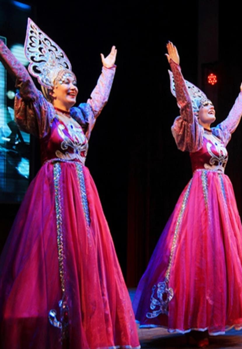 Rose Red Russian Ethnic Traditional Dance Costume Performance Outfit Stage Show Opening Dance Flared Dress