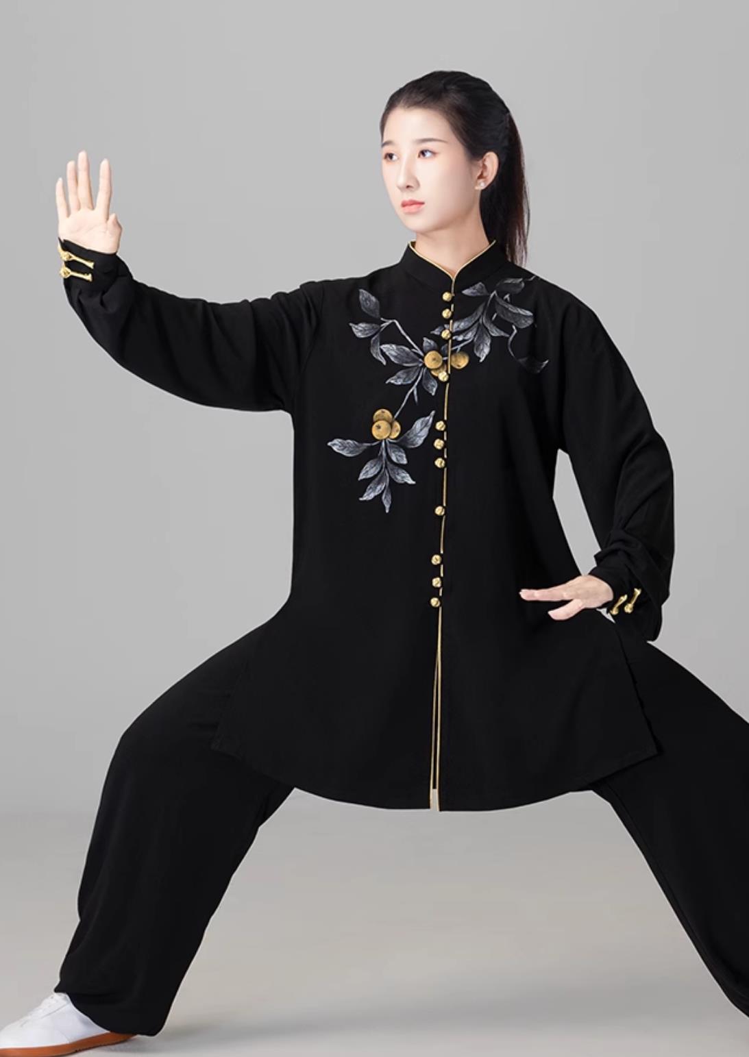Women Tai Chi Suit Taiji Duan Jin Training Uniform Mid Long Performance Hand Painted Outfit
