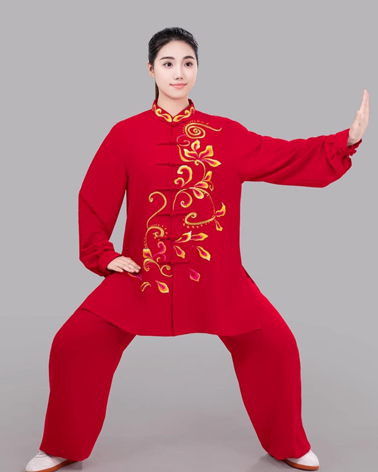 Chinese Style Women Tai Chi Suit Taiji Training Red Uniform Competition Performance Outfit