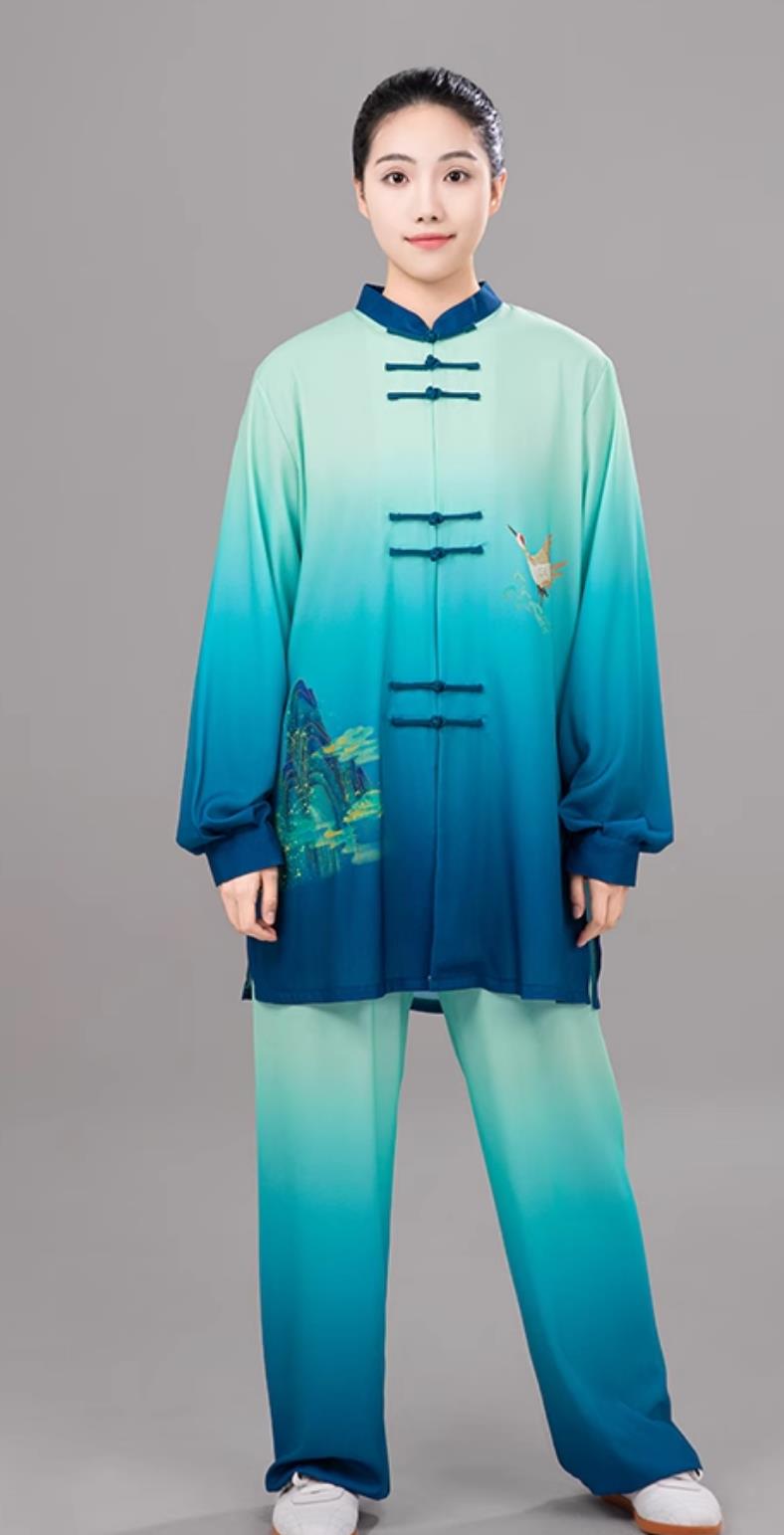 Gradient Color Tai Chi Suit Taiji Ba Duan Jin Training Uniform Competition Performance Outfit