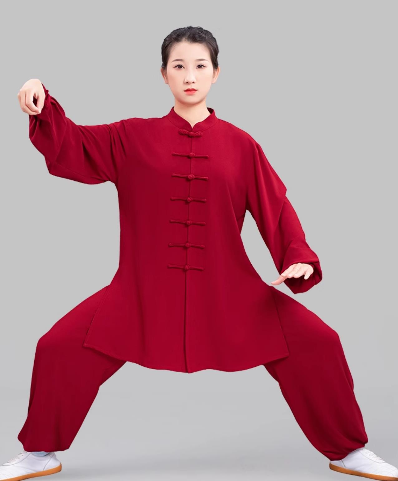 Women Stretch Tai Chi Suit Ba Duan Jin Taiji Training Jujube Red Outfit