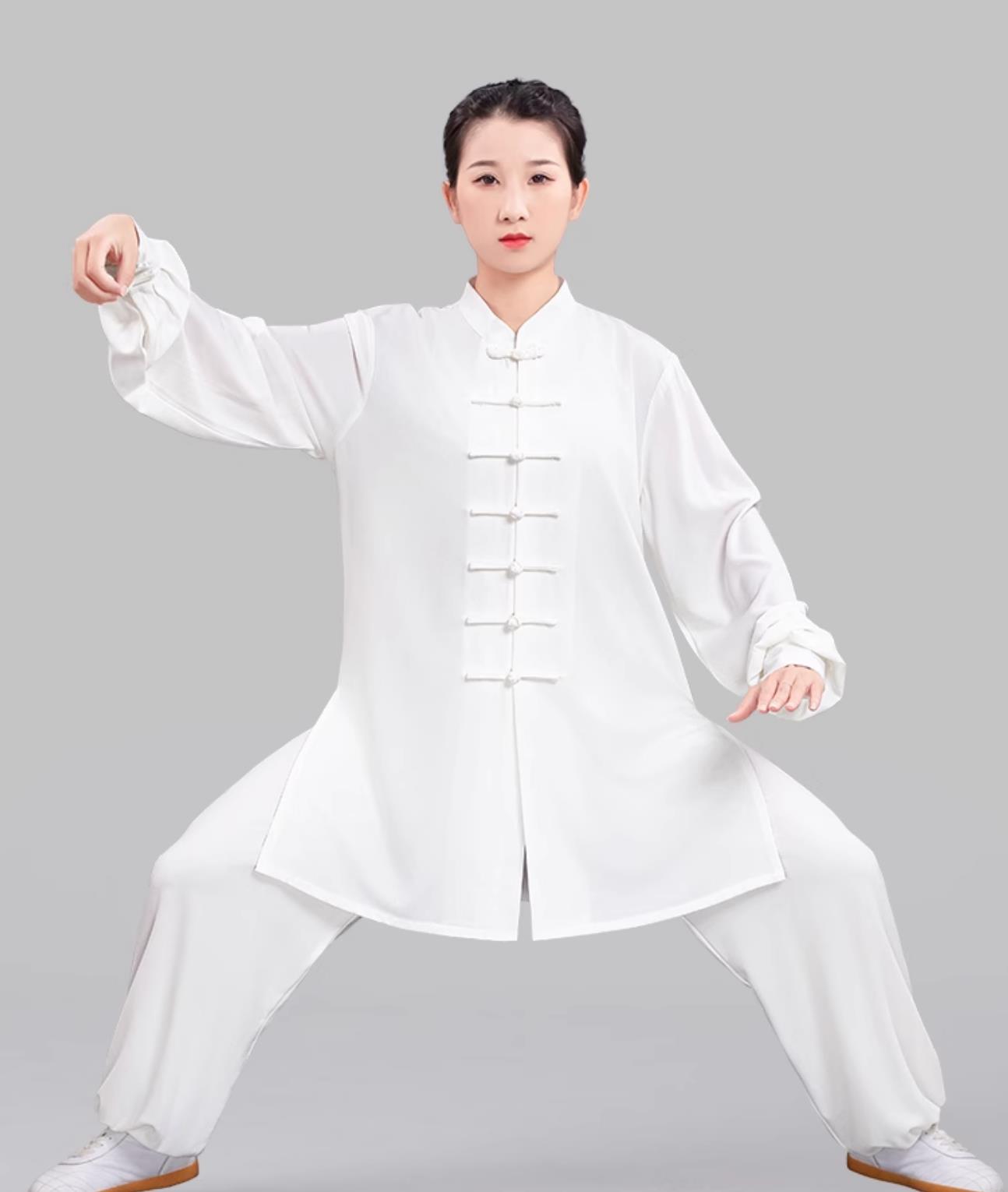 White Women Stretch Tai Chi Suit Ba Duan Jin Taiji Training Outfit
