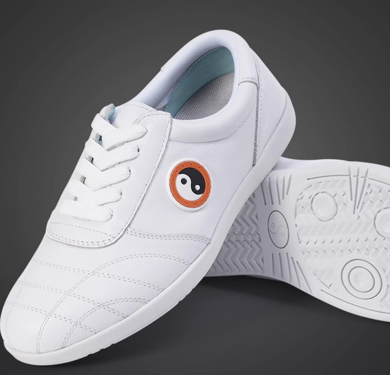 White Top Leather Tai Chi Shoes Rubber Sole Ba Duan Jin Training Shoes
