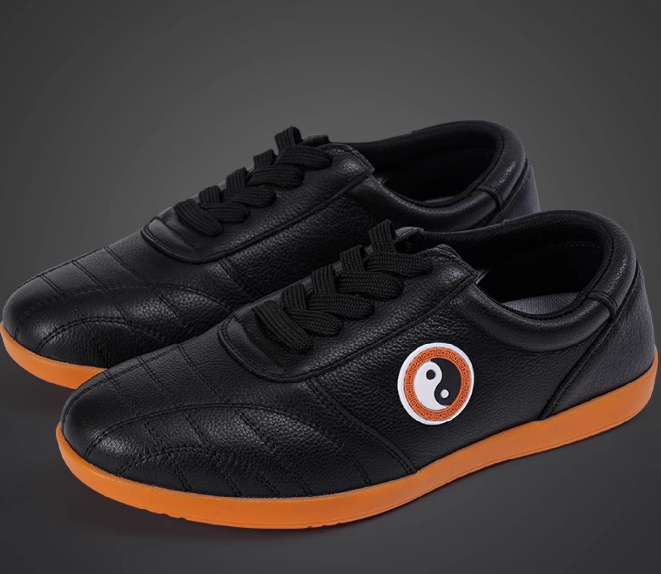 Black Top Leather Tai Chi Shoes Rubber Sole Ba Duan Jin Training Shoes