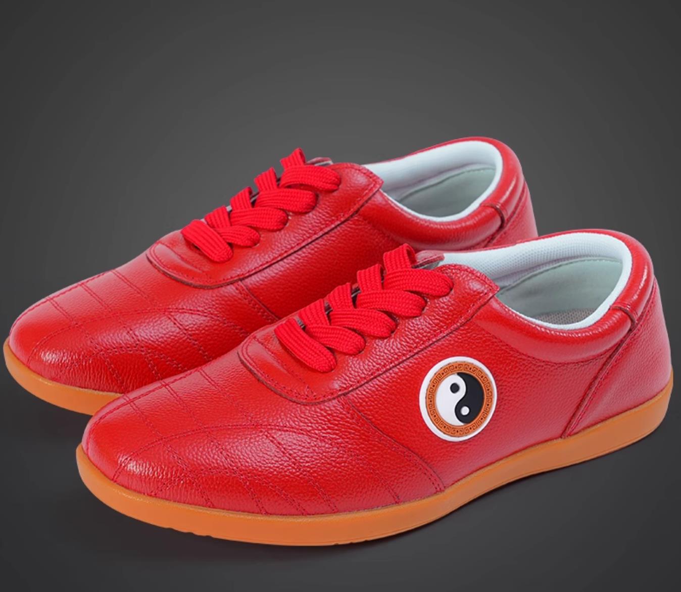 Red Top Leather Tai Chi Shoes Rubber Sole Ba Duan Jin Training Shoes