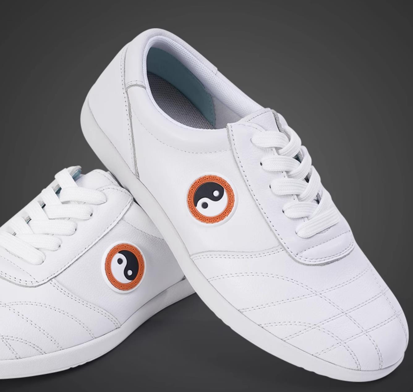 All White Leather Tai Chi Shoes Professional Ba Duan Jin Training Shoes