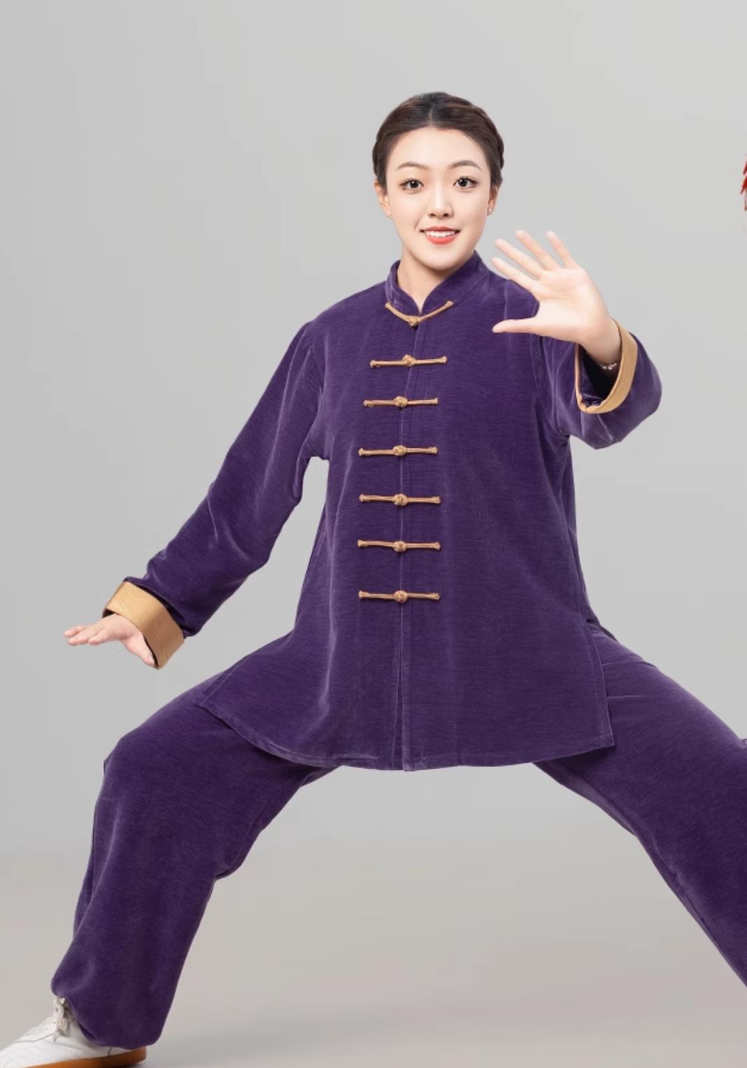 Purple Double Faced Fleece Women Tai Chi Suit Autumn Winter Thickened Tai Chi Training Uniform Martial Arts Clothing