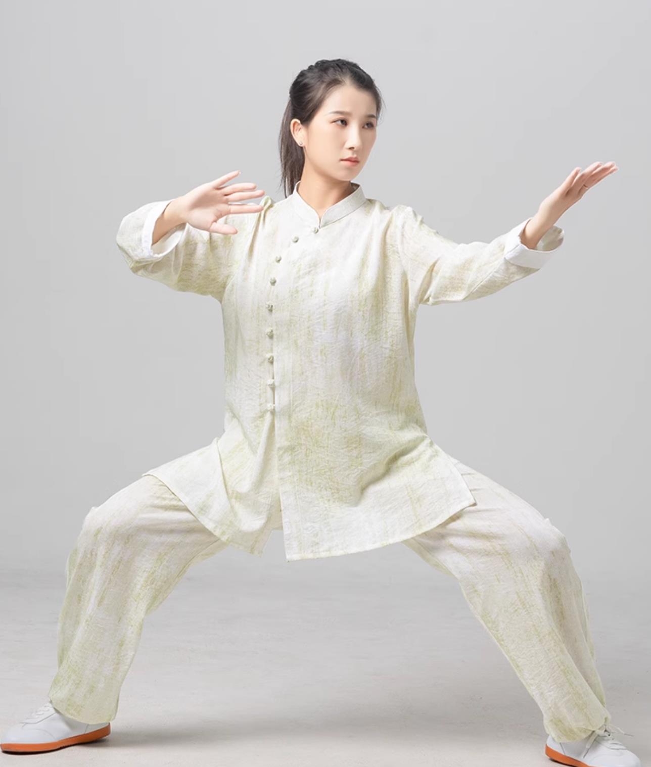 Tai Chi Training Costume Women Diagonal Collar Tai Chi Suit Chinese Ba Duan Jin White Uniform