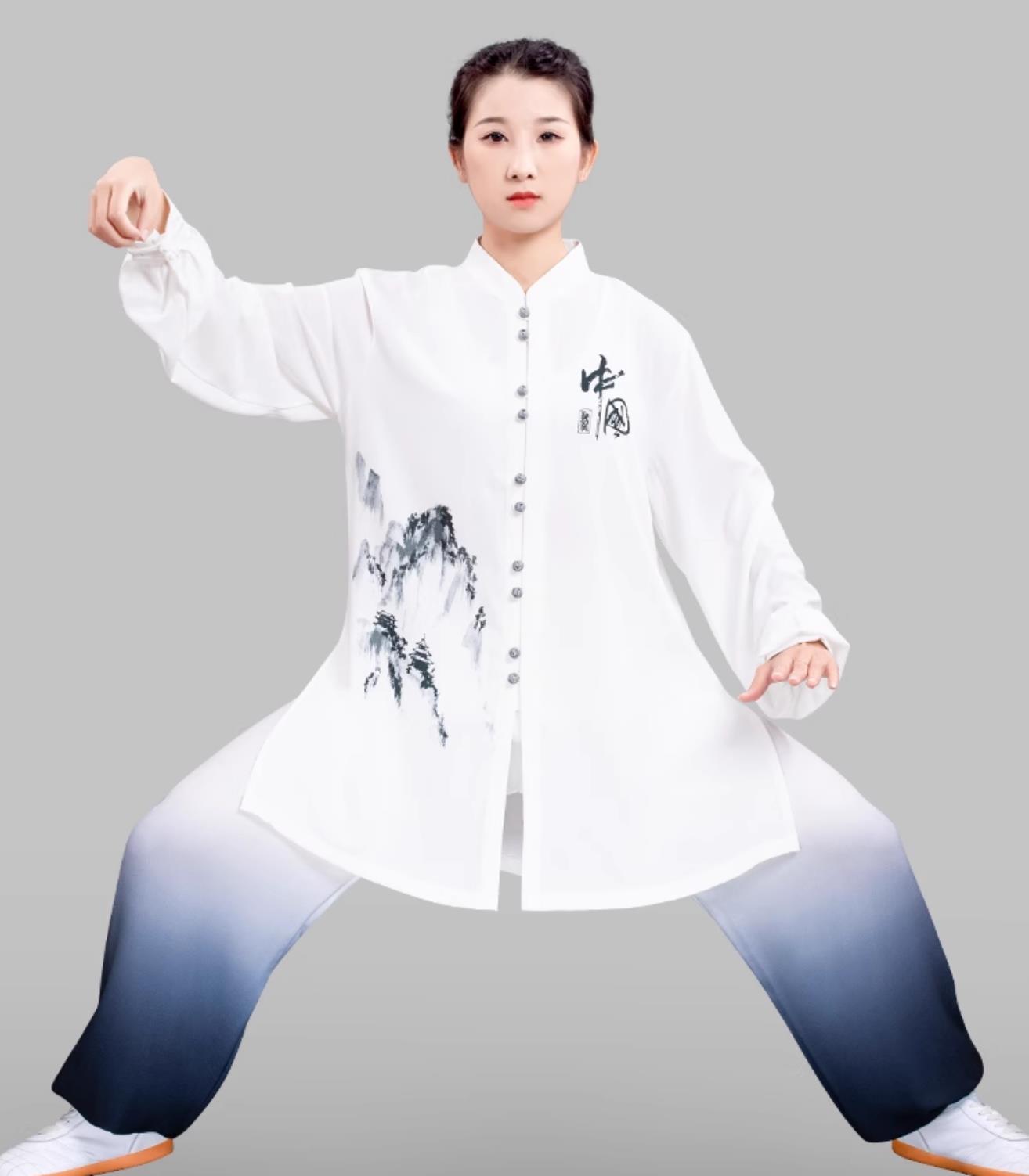 Ink Painting Gradient Tai Chi Suit Chinese Style Ba Duan Jin Training Attire