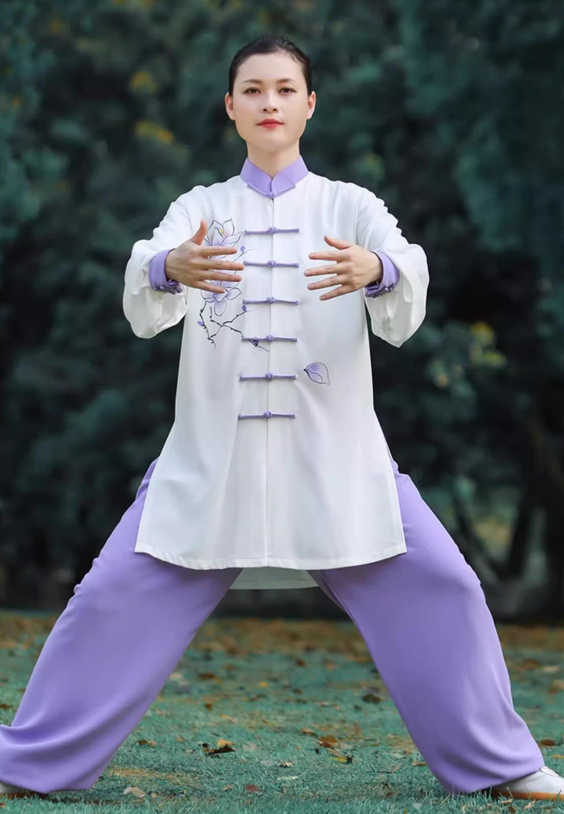 Hand Painted Magnolia Women Tai Chi Suit Tai Chi Training Performance Competition Costume