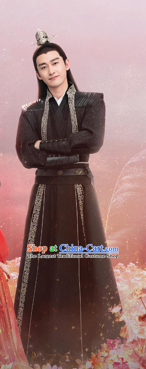TV Series Fateful Love Prince Jun Bei Yue Black Outfit Ancient Chinese Swordsman Costume Traditional Warrior Clothing