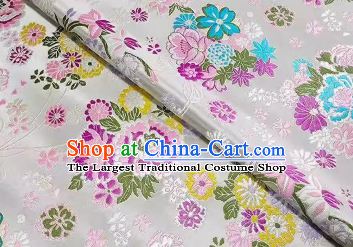 Traditional Tang Suit Cheongsam Fabric Chinese White Brocade Classical Flowers Pattern Design Satin Drapery