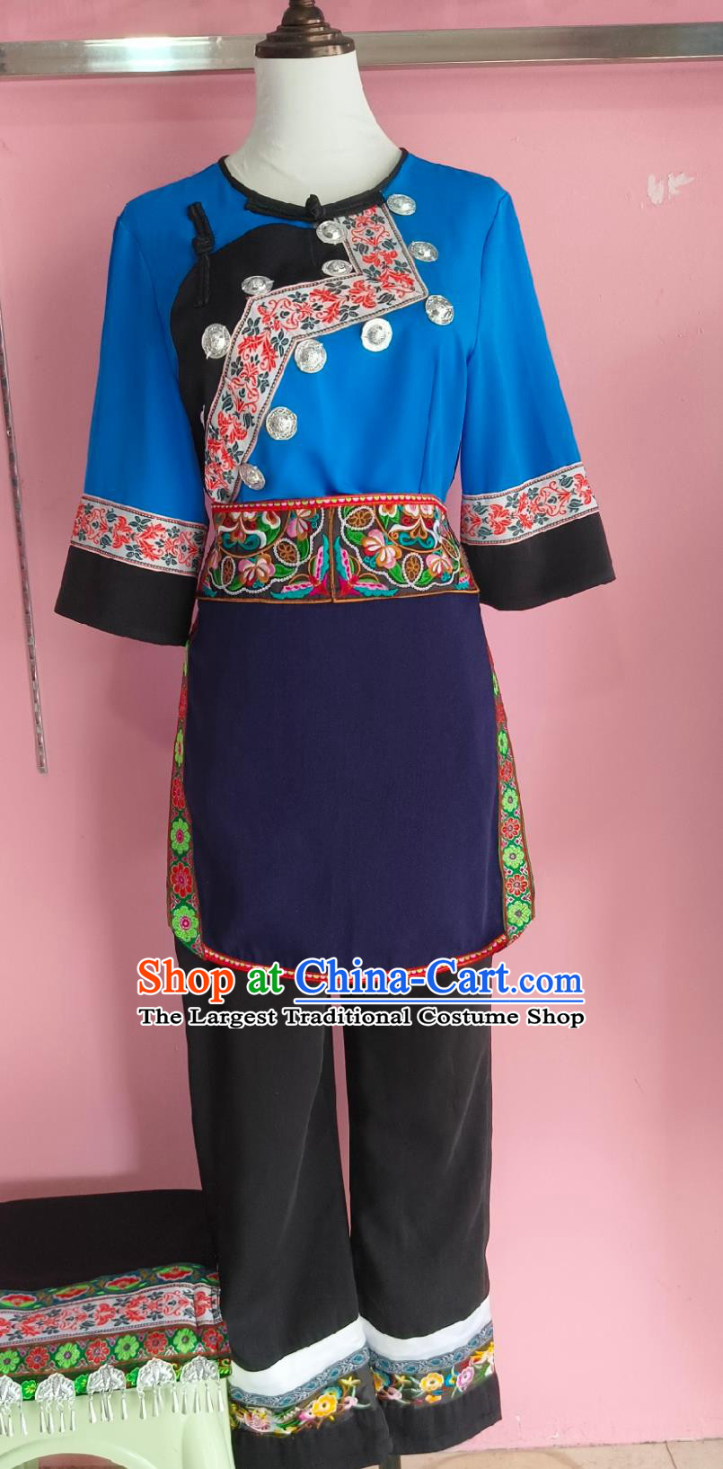 Guangxi Zhuang March Third Ethnic Costume China Guizhou Buyi Performance Clothing