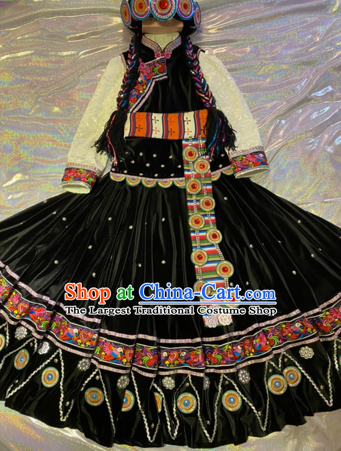 Yunnan Lijiang Naxi Ethnic Costume Chinese Traditional Dress Stage Performance Outfit