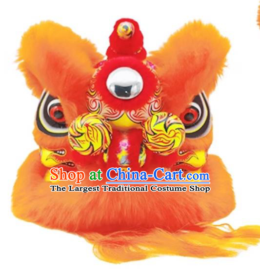 Children Double Lion Dance Costumes 12 Inch Foam Lion Head Eye Chinese Orange Fur Awakening Lion Set