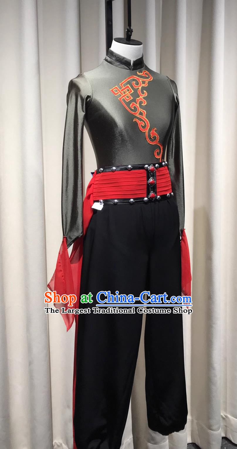 Mongolian Group Dance Performance Costume Mongolian Cavalry Ethnic Stage Outfit Horse Dance Military Green Performance Attire