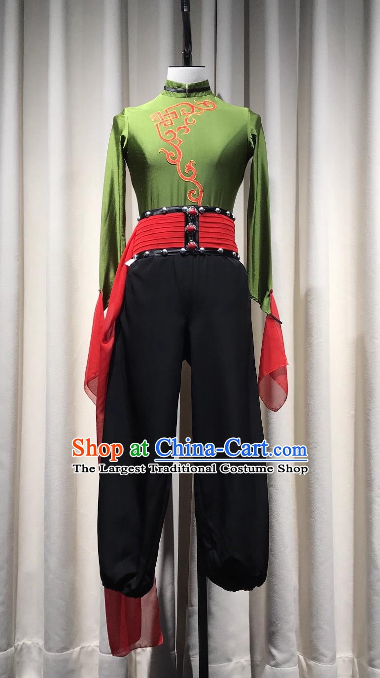 Horse Dance Green Performance Attire Mongolian Group Dance Performance Costume Mongolian Cavalry Ethnic Stage Outfit