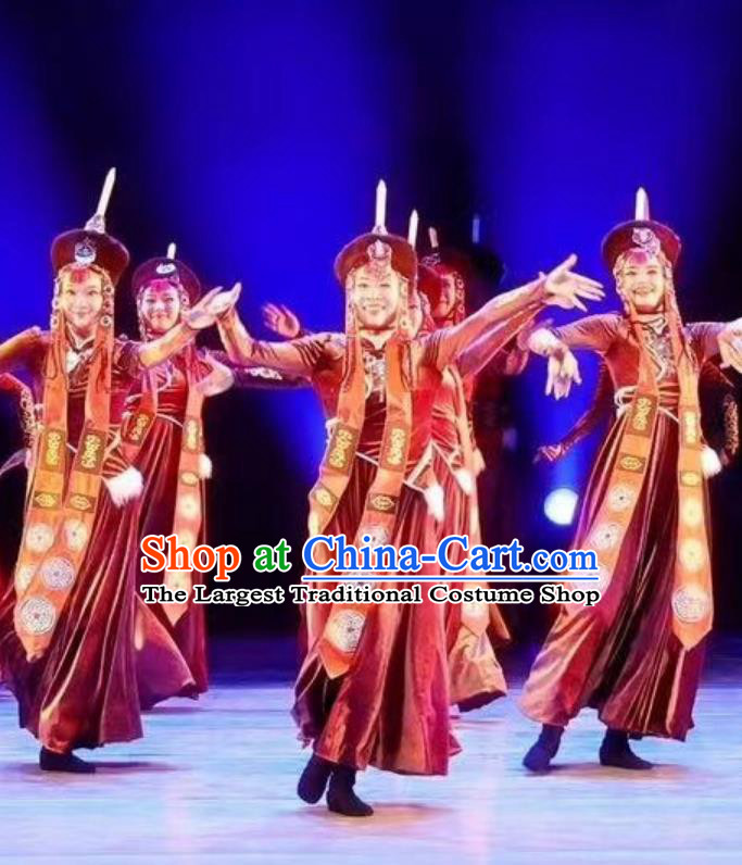 Ethnic Minority Women Mongolian Zhaojun Beyond the Frontier Dance Costume Daola Group Performance Outfit