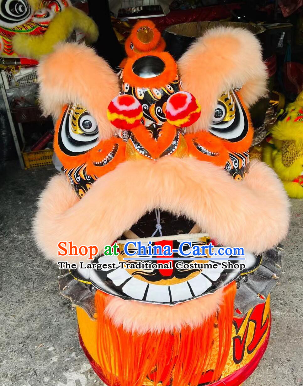 Handmade Light Orange Wool Lion Dance Costume Traditional Chinese Festival Dance Fut San Lion Head and Clothes Complete Set