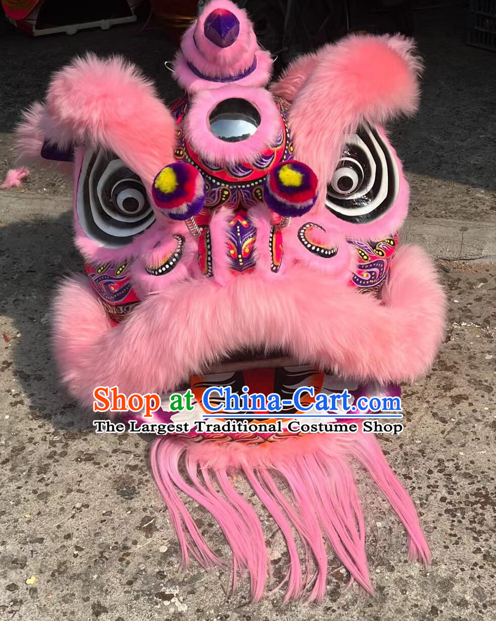 Traditional Chinese Festival Dance Fut San Lion Head and Clothes Handmade Pink Wool Lion Dance Costume Complete Set