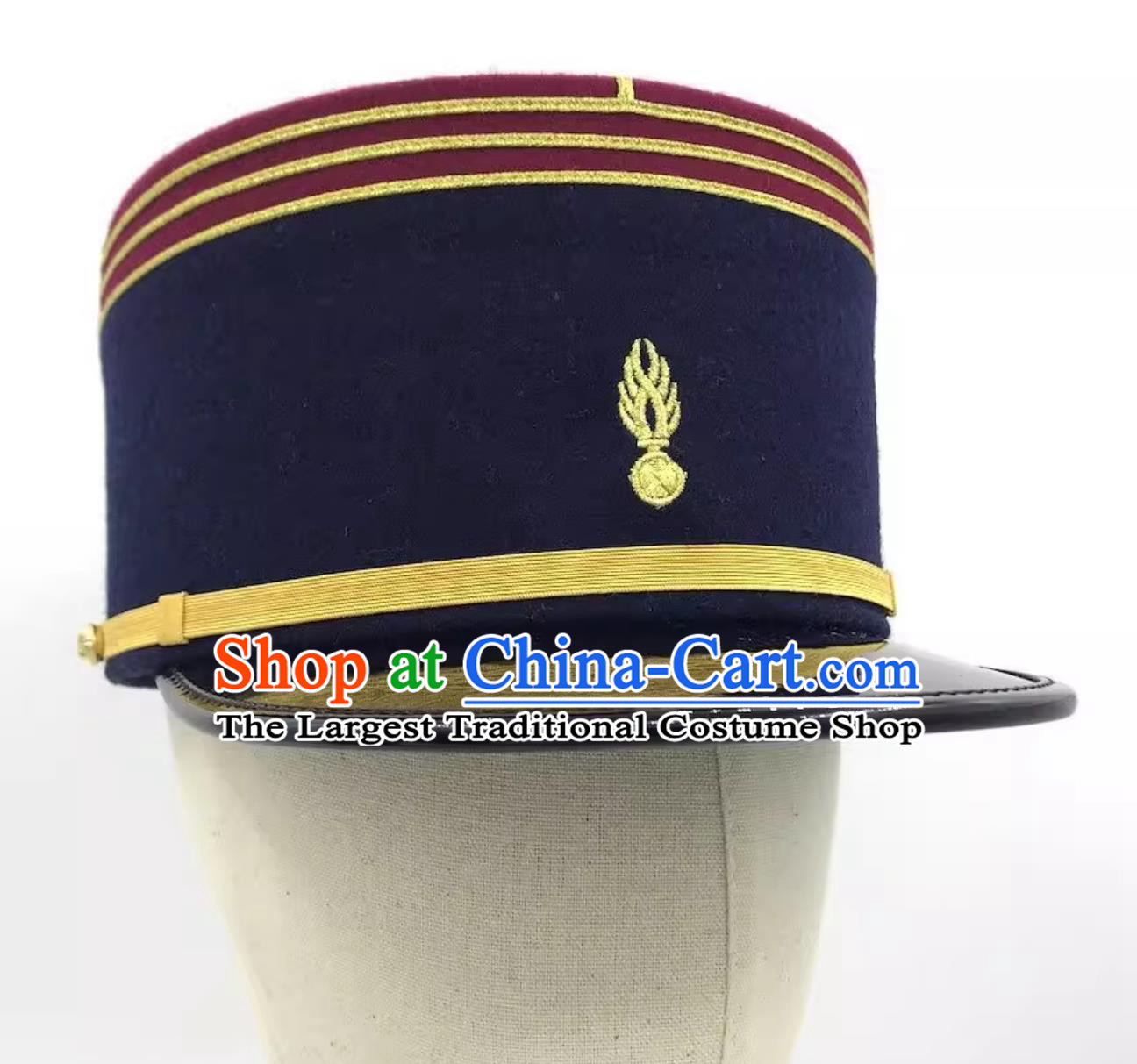 French Kepi Hat Round Cylinder Flat Top Cap European Replica Headdress