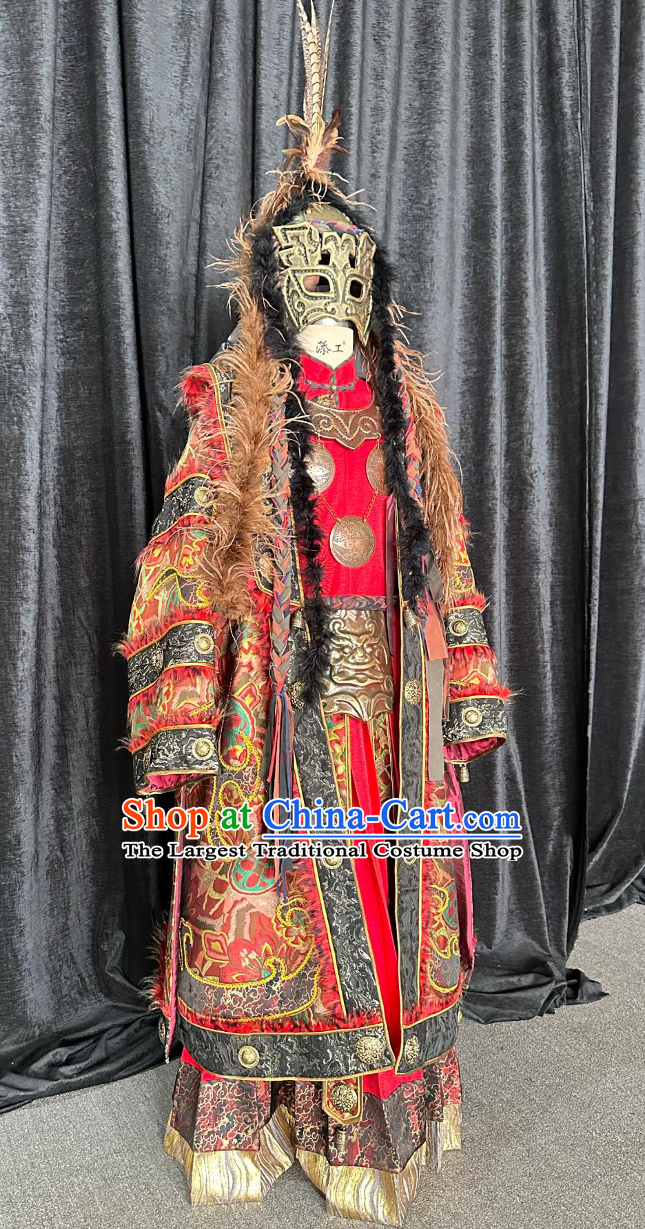 Chinese Nuo Opera Primitive Tribe Priest Clothing Hand Embroidered Red Garment Ethnic Minority Dance Performance Costume