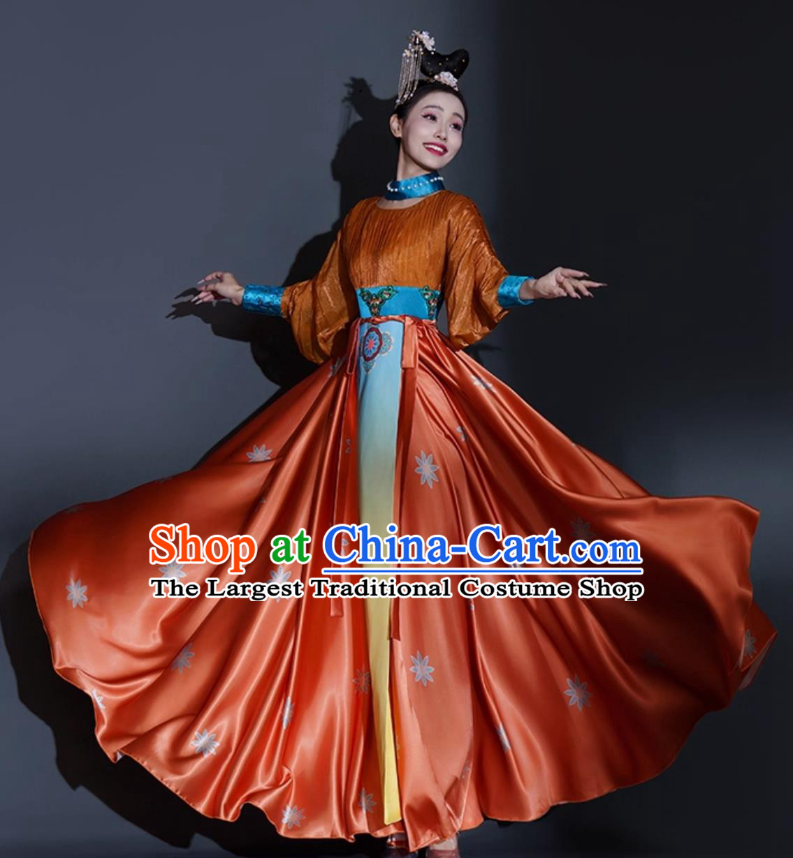 Classical Dance Costume Women Group Dance Chinese Style Hometown Moon Performance Hanfu Dress
