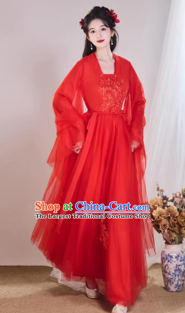 Red Ancient Hanfu Traditional Chinese Clothing Dance Performance Costume Wide Sleeve Fairy Dress
