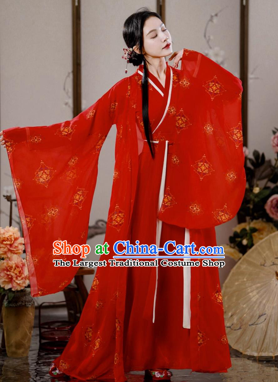 Red Hanfu Dance Costume Classical Performance Outfit Chinese Women Ancient Wide Sleeve Clothing Set