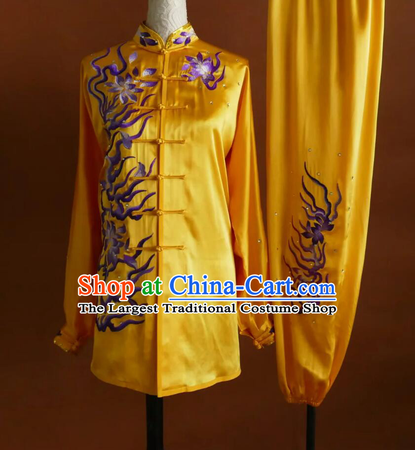 Embroidered Fire Kylin Kung Fu Suit Golden Tai Chi Uniform Martial Arts Competition Costume Taiji Performance Outfit