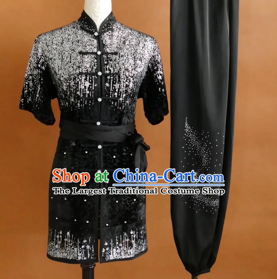 Rhinestone Changquan Kung Fu Suit Wushu Routine Competition Uniform Long Fist Costume Martial Arts Performance Outfit