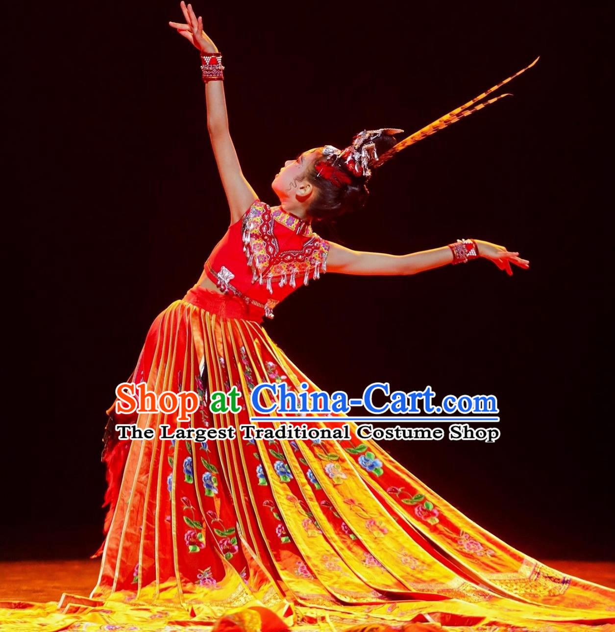 Miao Ethnic Costume Xiang Jin Lin Dance Train Minority Performance Dress Chinese Solo Dance Show Attire
