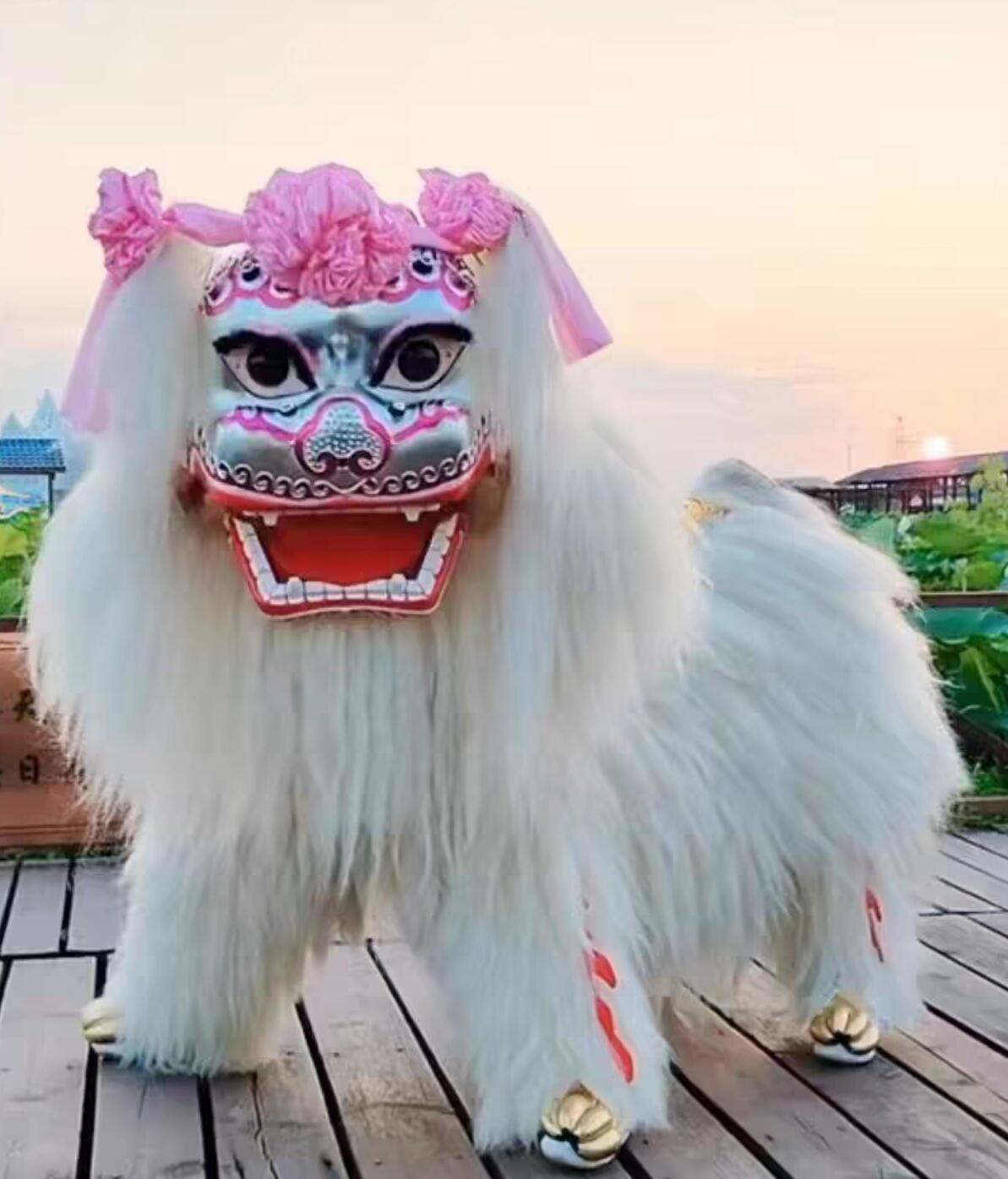 White Lion Dance Full Set White Yak Hair Double Person Lion Dance Smiling Face Lion Performance Prop