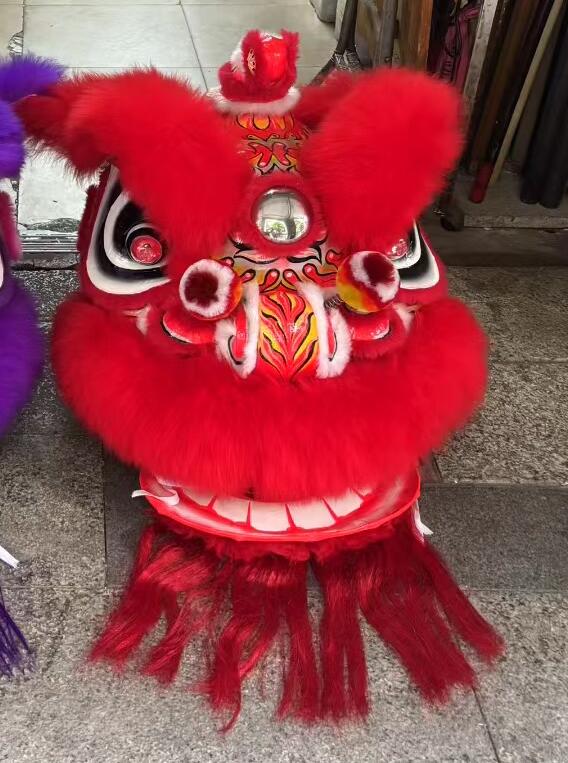 Red Wool Lion Dance Costume Full Set Chinese Hok San Lion Head Lion Dance Clothing Performance Prop