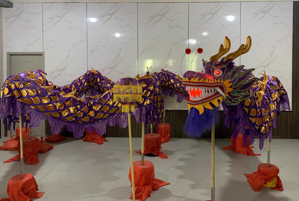 Purple Traditional Dragon Dancing Props LED Light Eyes Chinese New Year Dragon Dance Costume Equipment