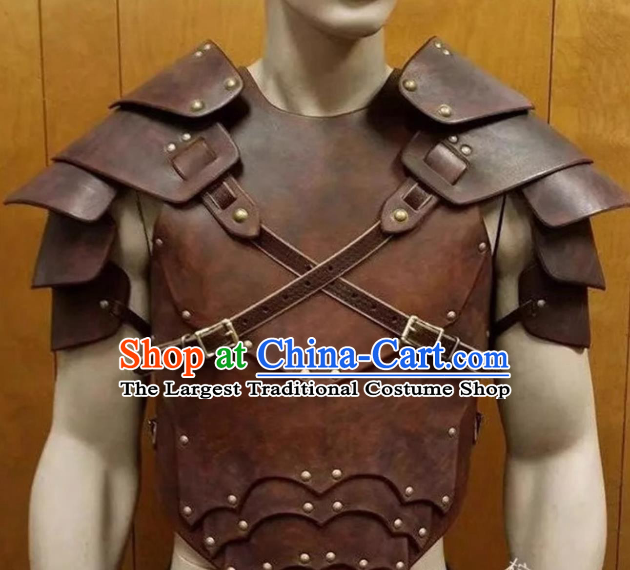 Halloween Cosplay Costume Prop Viking European Medieval Renaissance Shoulder Armor Brown Leather Chestplate