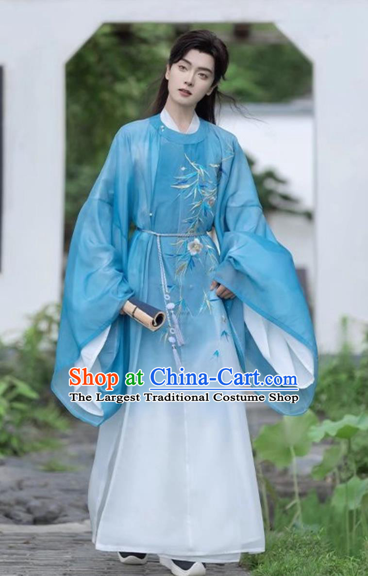 Tang Dynasty Hanfu Round Collar Robe Ancient Chinese Prince Gradient Embroidered Outfit for Men
