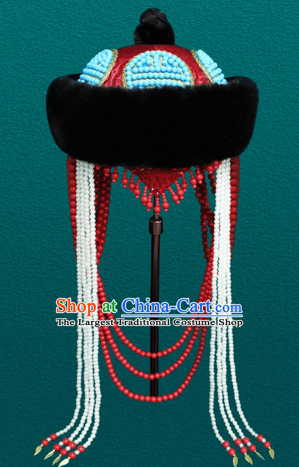 Mongolian Ethnic Fuzzy Hat Princess Tribe Headpiece Chinese Mongolia Dance Performance Hair Accessory Forehead Ornament
