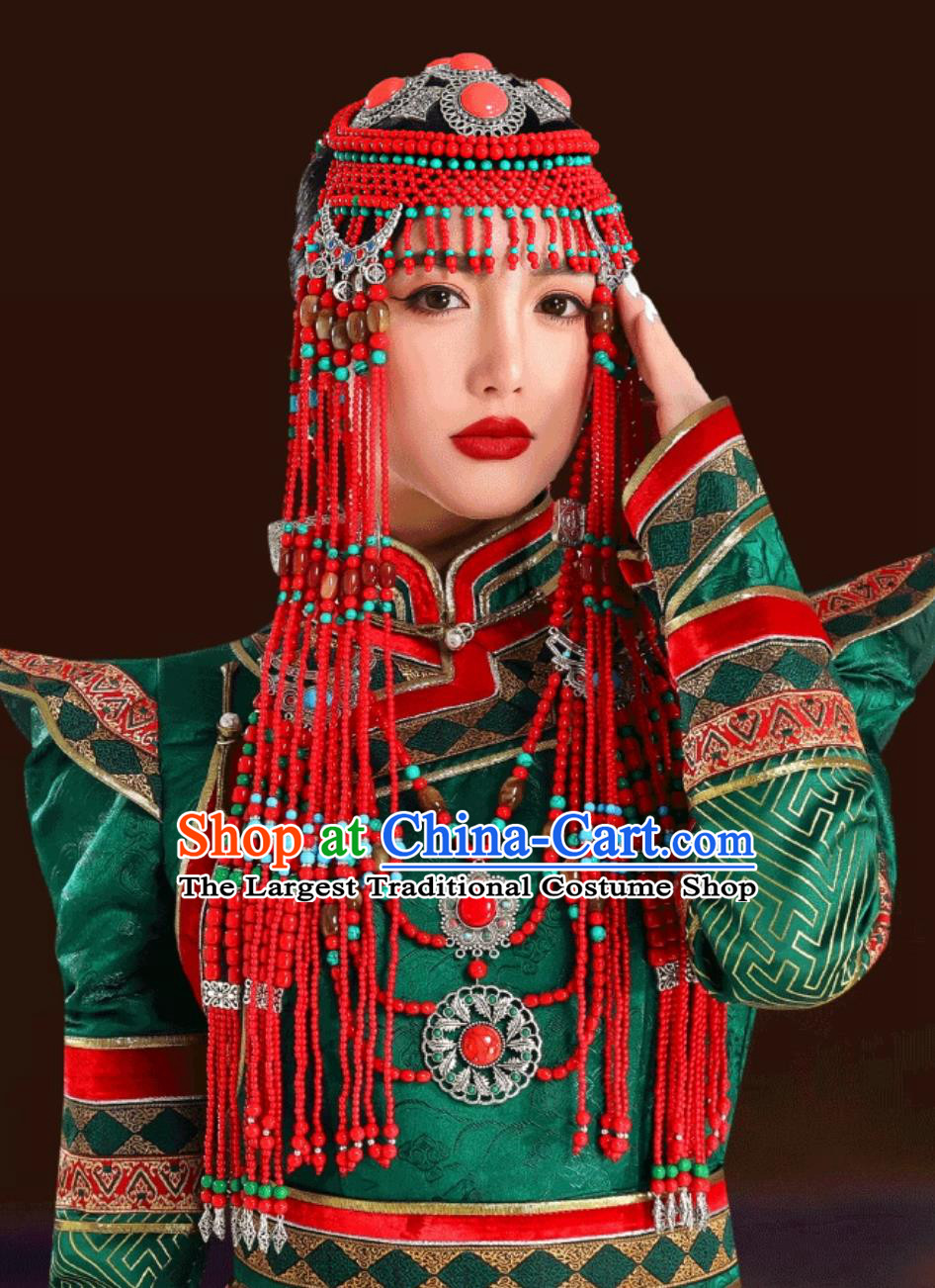 Mongolian Ladies Urad Headpiece Traditional Chinese Ethnic Hat Mongolia Dance Performance Wedding Hair Accessory