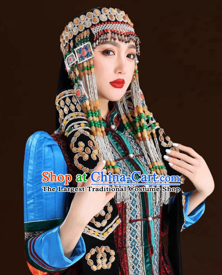 Mongolia Dance Performance Wedding Hair Accessory Mongolian Ladies Urad Headpiece Traditional Chinese Ethnic Hat