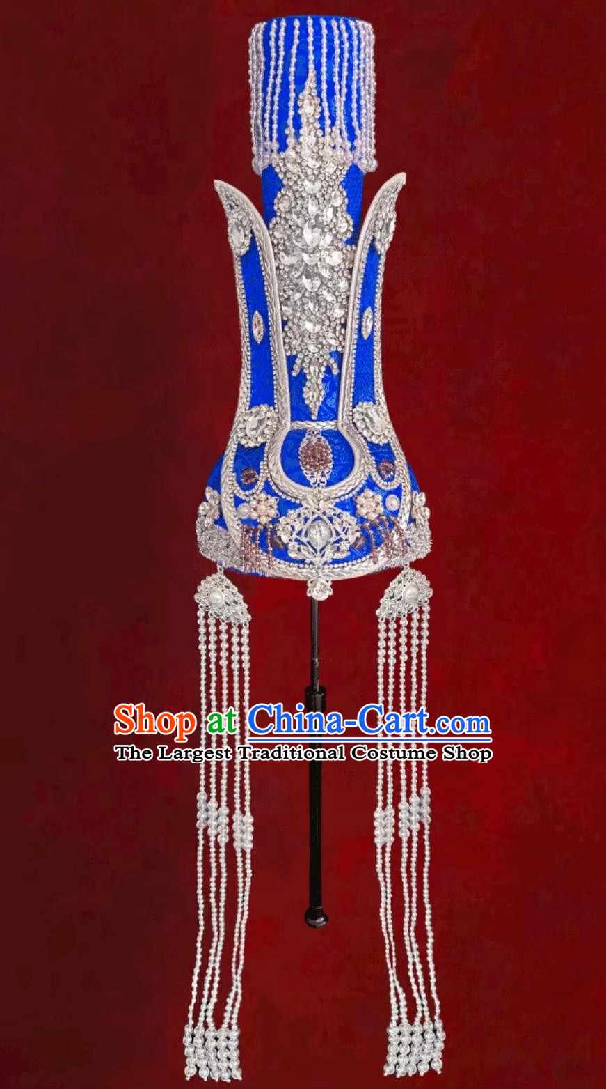 Chinese Mongolia Ethnic Dance Performance Headwear Mongolian Ladies Blue Hat Wedding Show Headpiece