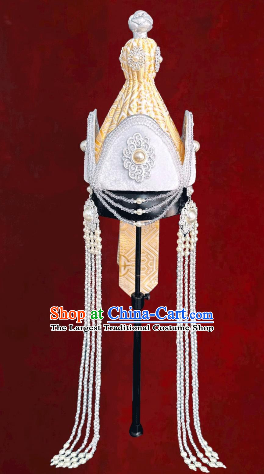 Mongolian Ladies Light Yellow Hat Mongolia Ethnic Dance Performance Headpiece