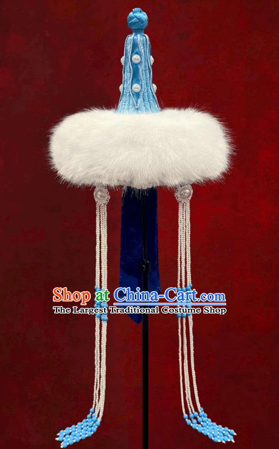 Chinese Opera Performance Headpiece Mongolian Ladies Blue Hat Mongolia Dance Hair Accessory