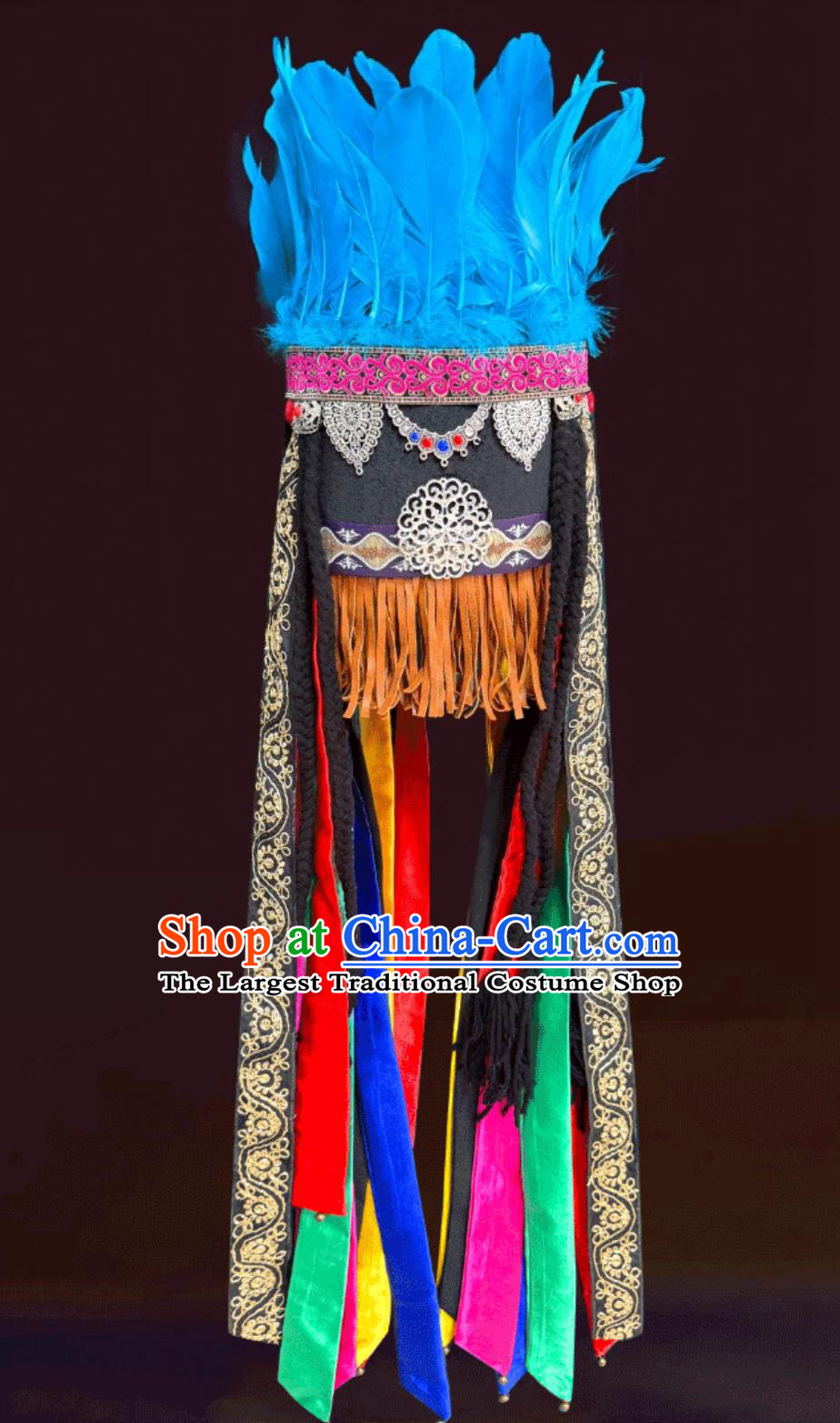 Mongolian Traditional Black Performance Hat Show Creative Shaman Colored Hat Heritage Blessing Event Headdress