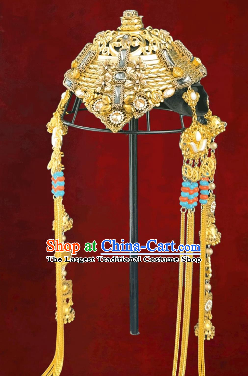 Mongolian Golden Headpiece Forehead Chain Tassel Hair Accessory Ethnic Dance Performance Headwear